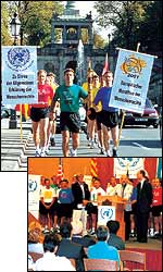 Les coureurs ont �t� re�us � Gen�ve par le Haut commissaire de l�ONU pour les Droits de l�homme