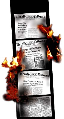 Burning newspaper articles