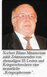 Norbert Blüms Ministerium zahlt Zehntausenden von ehemaligen SS-Leuten und Kriegsverbrechern eine monatliche 'Kriegsopferrente'